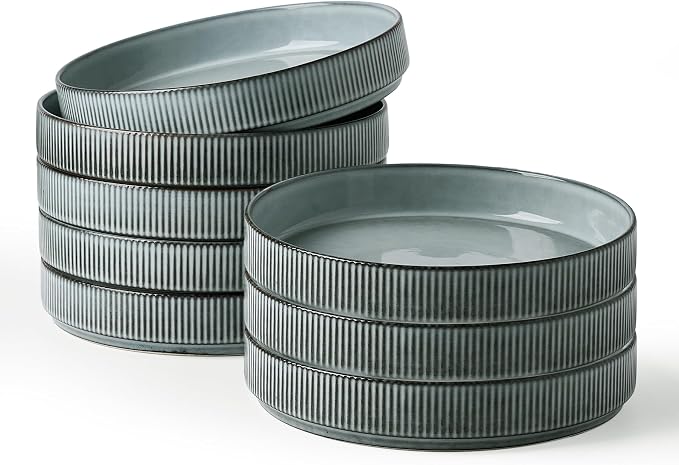 famiware Star 8.25" Pasta Bowls Set of 8, Bowl Plates, Smoky Blue | Microwave & by Famiware