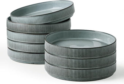 famiware Star 8.25" Pasta Bowls Set of 8, Bowl Plates, Smoky Blue | Microwave & by Famiware