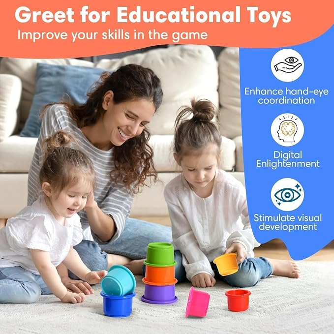 8 Pcs Stacking Cups Baby Stacking Toys, 8 Colors Educational Nesting Cups - Image 6