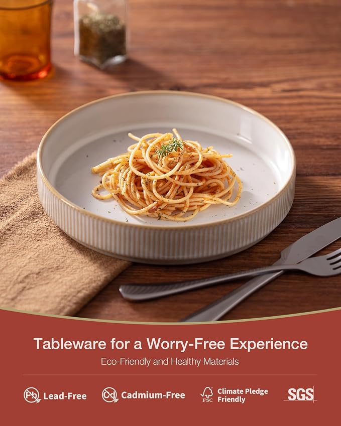 famiware Star 7.5" Pasta Bowls Set of 4, Plate Bowls, Cappuccino White | Double - Image 3