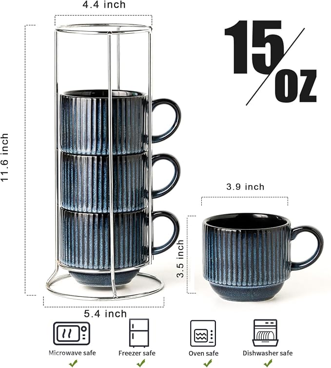 glowworm Coffee Mugs Set of 4, 15 Oz Stackable Coffee Mugs - Image 2
