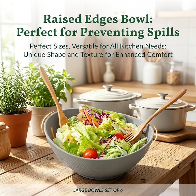 Wheat Straw Bowls, Large Salad Bowls Set of 6-60 OZ Serving Bowl - Image 7