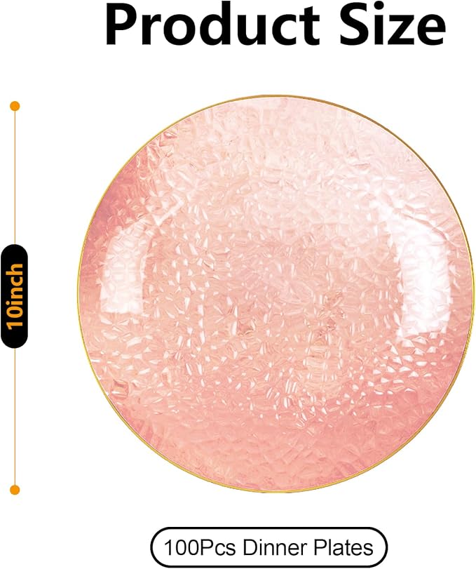 Rubtlamp 100 Pcs Pink And Gold Plastic Plates - Image 2