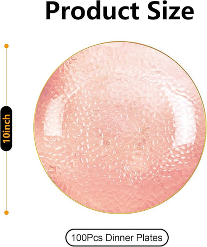 Rubtlamp 100 Pcs Pink And Gold Plastic Plates - Image 2