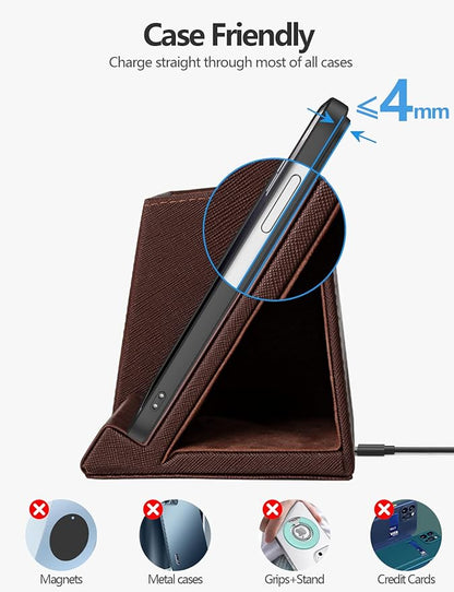Desk Supplies Organizer, Multi-Functional Pencil Pen Holder with Wireless Charger, Desktop Stationery Organizer, Home Office Supply Storage Box Caddy (Brown)