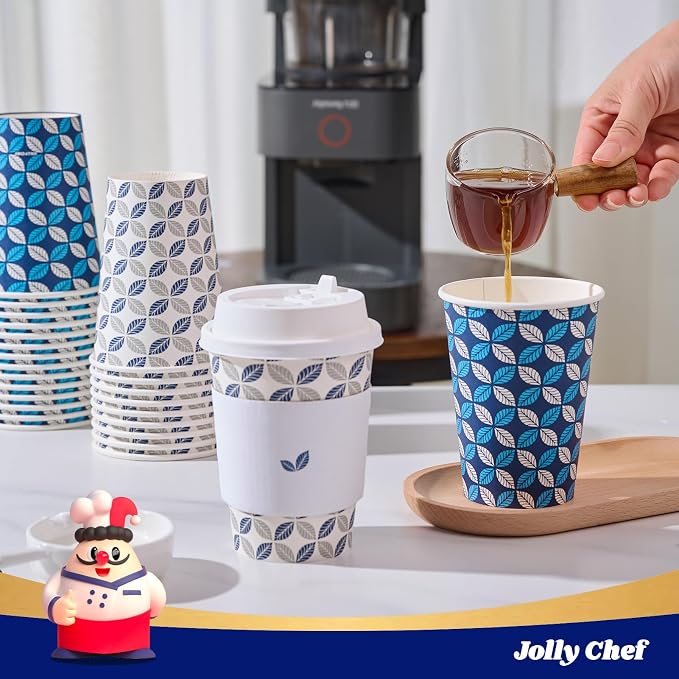 JOLLY CHEF 12oz Paper Coffee Cups 100 Pack, Disposable To Go Coffee Cups - Image 4