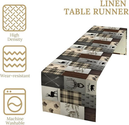 Rustic Cabin Moose Deer Bear Table Runner, Retro Vintage Bear Cottage Country - Image 4
