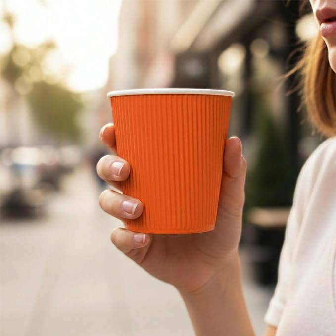 Restaurantware 8 Ounce Double Wall Disposable Coffee Cups, 500 Insulated Orange - Image 5