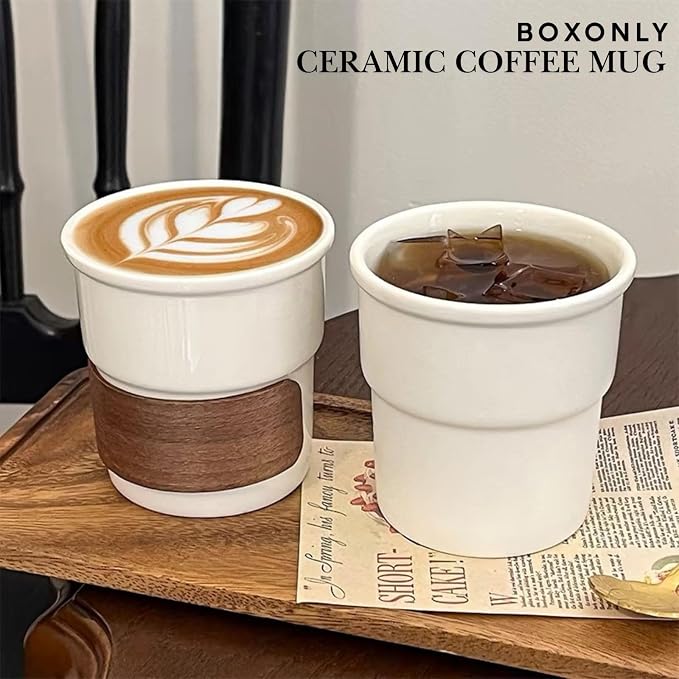 Ceramic Coffee Mug, 220ml Minimalist White Latte Cup, Microwave and Dishwasher - Image 2