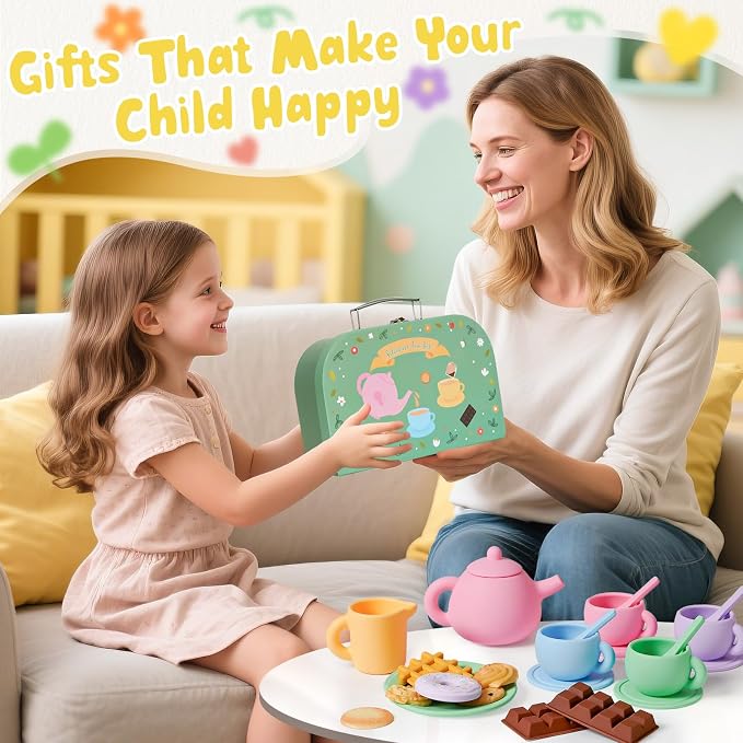 Silicone Tea Sets for Toddlers 3-5, Pretend Play Kitchen Accessories Birthday - Image 8
