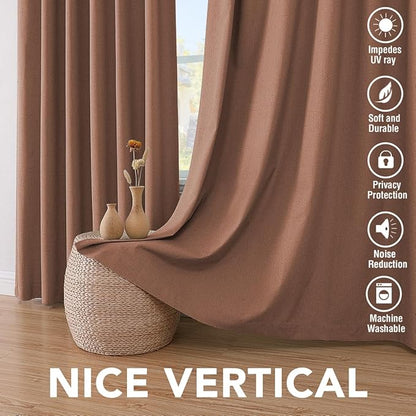 H.VERSAILTEX Linen Blackout Curtains 63 Inches Long 100% Blackout Thermal Insulated Textured Linen Look Curtain Draperies Anti-Rust Grommet, Energy Saving with White Liner, 2 Panels, Washed Spice