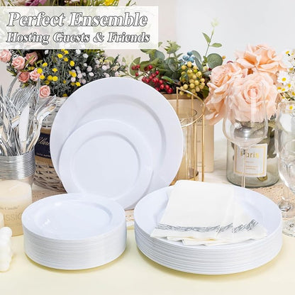 BESTSTAR 200PCS White Plastic Plates Set | 100 10.25 inch Dinner Plate and 100 - Image 3