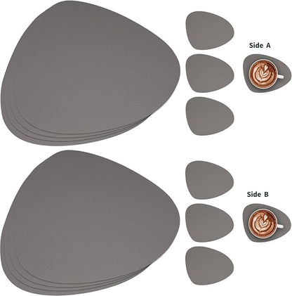Myir JUN Placemats, Dual-Sided Placemats Waterproof Faux Leather Placemats Set of 4 Place Mats and Coasters Non-Slip Washable Table Mats for Dining Table (Gray, Set of 4)