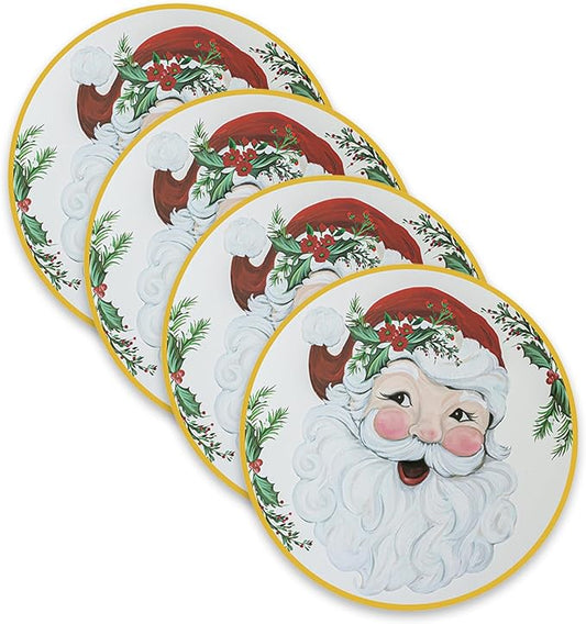 Benson Mills Cork Placemats Set of 4, Thick Cork Place Mats for Kitchen and Dining Tables, Easy Clean Table Mats for Christmas, Winter and Holidays (13.75" Round Set of 4, Joyful Santa)