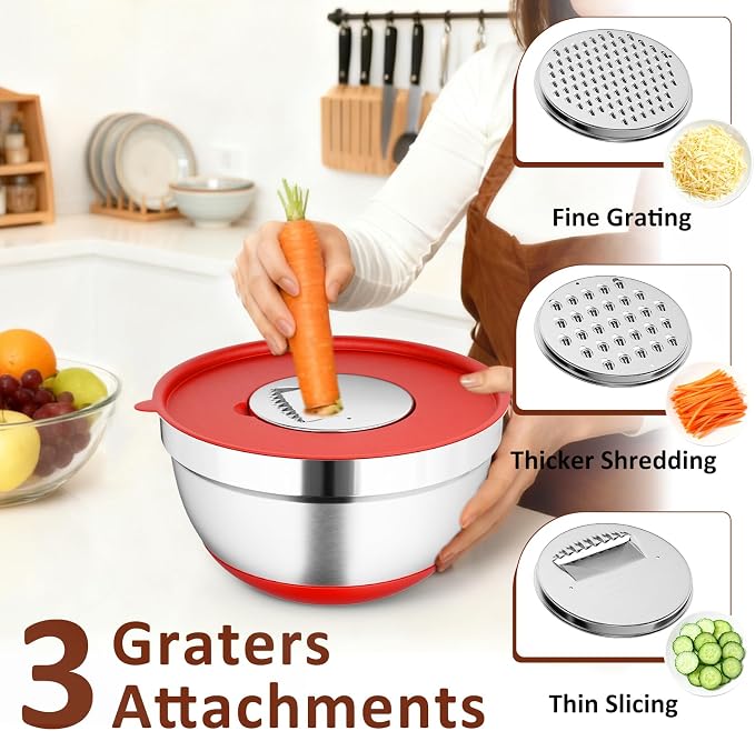 9 Pack Mixing Bowls with Airtight Lids Set, Stainless Steel Mixing Bowls with - Image 4