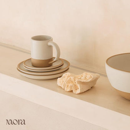 MORA Mega and Giant Bowls Set of 2, 5.5 and 3.5 Qt Ceramic Pottery Mixing Bowls - Microwave and Dishwasher Safe - Oat