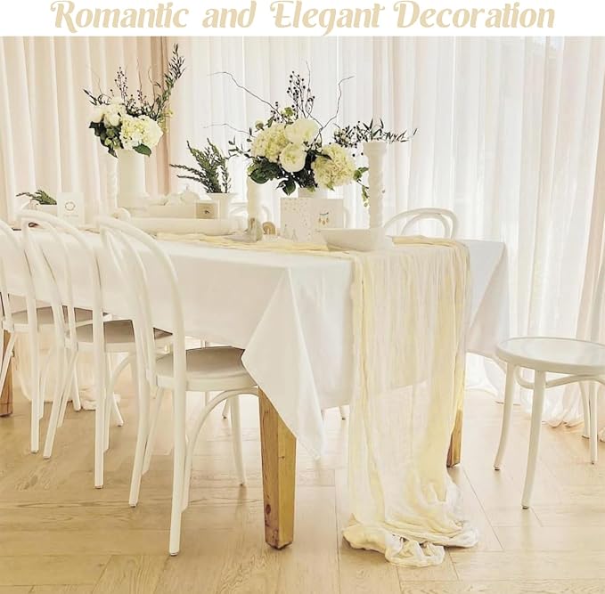 Beige 10FT Cheesecloth Table Runner Boho Gauze Fabric Table Runner Rustic Sheer - Image 6