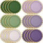 48 Pcs Sage Green Purple Paper Plates 9 Inch Lavender Scalloped Paper Disposable Dinner Dessert Plates for Birthday Wedding Bridal Party Supplies, 6 Colors