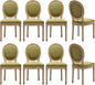 Vintage French Dining Chairs Set of 8, Round Back Upholstered Accent Chairs in Linen Fabric with Solid Wood Frame, Farmhouse Sillas de Comedor for Dining Room & Kitchen, Olive Green
