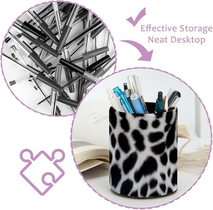 Black Leopard Print Leather Pen Holder - Image 4