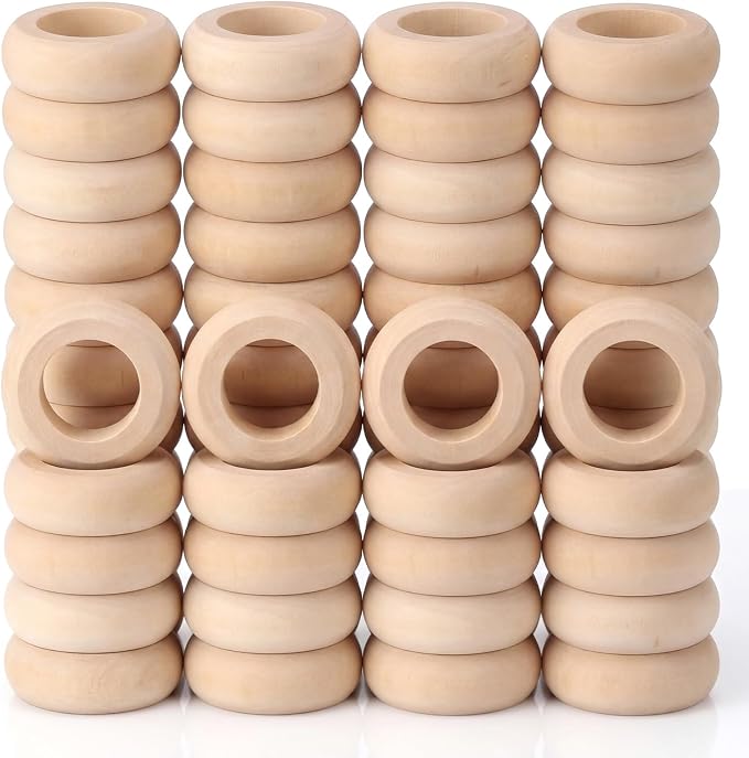 48 Pcs Wooden Napkin Rings Unfinished Wood Table Napkin Holders Farmhouse by Gandeer