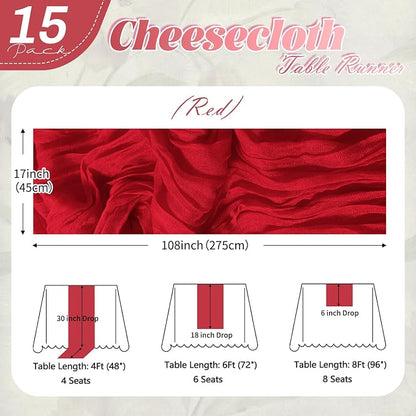 15 Pack Red Cheesecloth Table Runner 17 x 108 inch Cheese Cloth Table Runners - Image 2