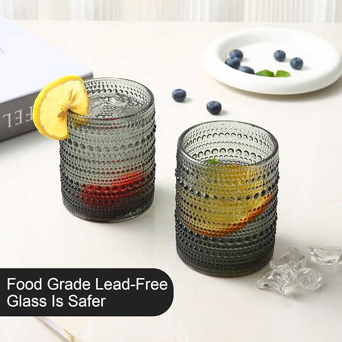 ZMOWIPDL Drinking Glasses Set of 6, 12oz Grey Hobnail Glass Cups | Vintage - Image 4