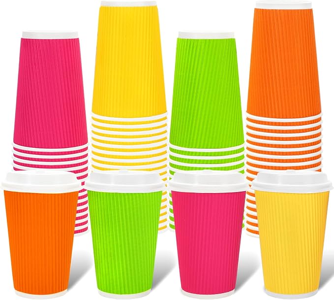 Whaline 100 Pcs Neon Color Disposable Coffee Cups by Whaline