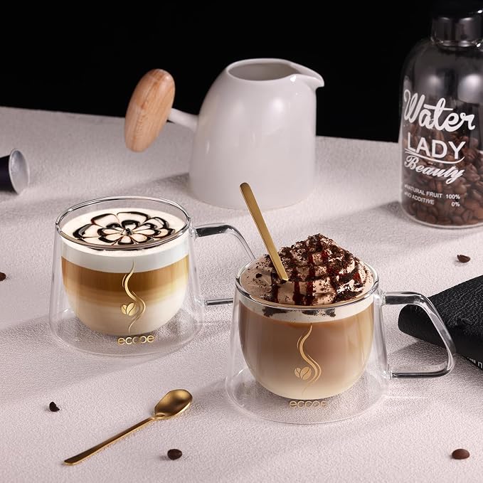 ecooe Double Walled Glass Coffee Mug 12oz Cappuccino Latte Macchiato Cups Set - Image 5