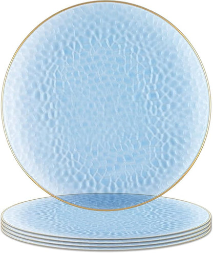 PARTY BARGAINS 13-Inch Charger Plates - 4 Pack, Hammered Blue Gold Rim, Heavy-Duty Disposable Chargers for Elegant Dining - Ideal for Weddings and Formal Events