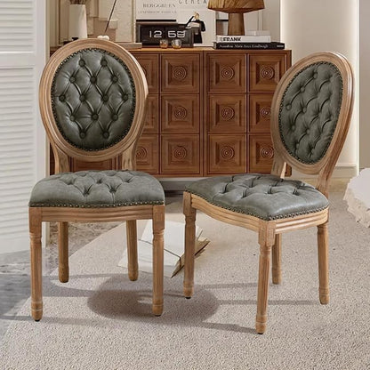 SoarFlash French Dining Chairs Set of 4, Vantage Dining Chair with Round Back, Farmhouse Country PU Leather Dining Chair for Kitchen,Bedroom,Green