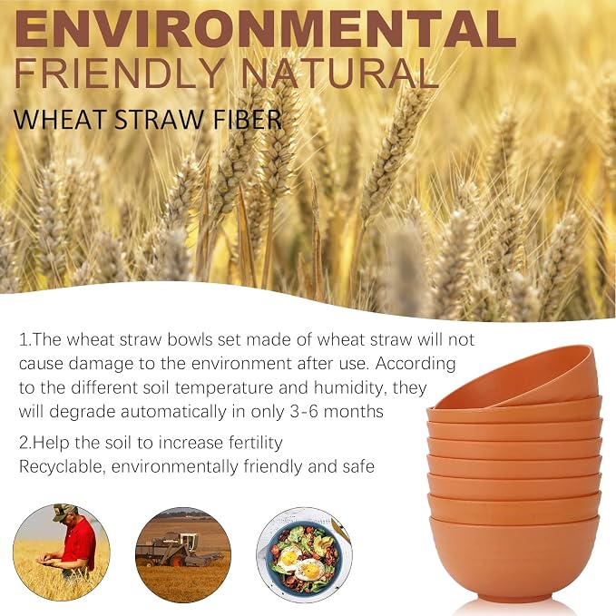 Wheat Straw Bowls Set, Unbreakable & Lightweight Microwave Safe Bowls - Image 5
