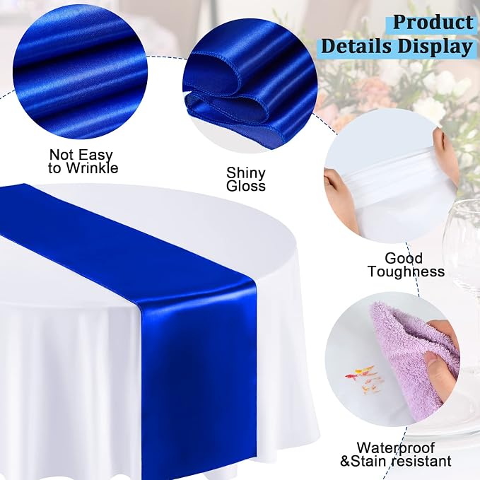 Queekay 24 Pcs 84'' Round Plastic Tablecloth 12 x 108'' Satin Table Runners Set - Image 3
