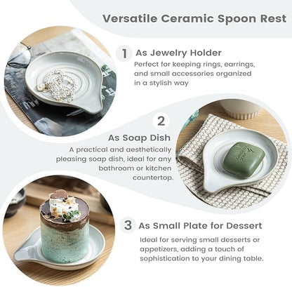 LAUCHUH Spoon Rest for Stove Top, Ceramic Spoon Holder Large Spatula Rest for Kitchen Counter Coffee Spoon Holder Cooking Utensil Rest Modern Farmhouse Kitchen Décor for Christmas, Cream, 5 Inch
