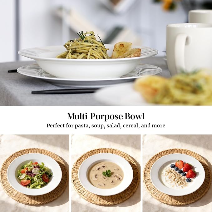 DOWAN Soup and Pasta Bowls Set of 4, 8 Ounces Pasta Plate, Microwave & - Image 3
