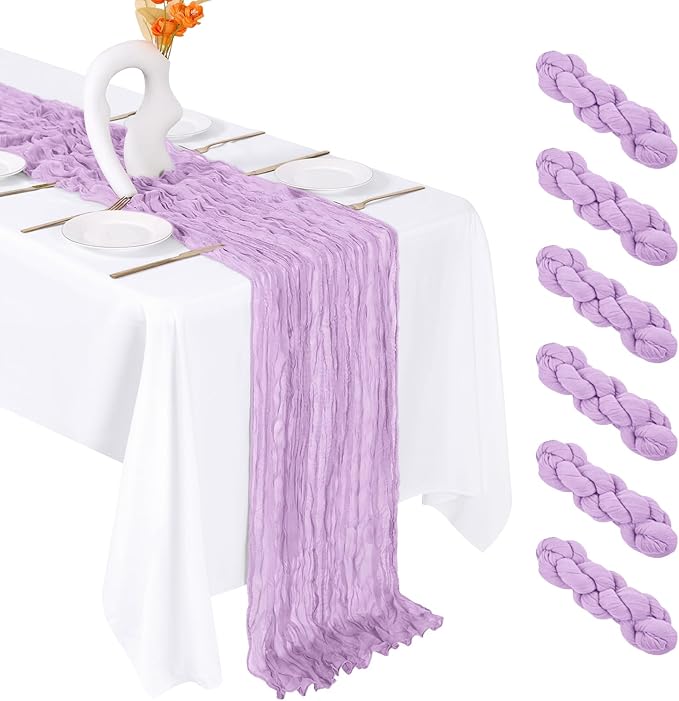 6 Pack Lavender Cheesecloth Table Runner 20 x 120 Inch Gauze Table Runner by Unknown