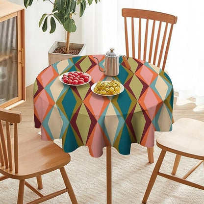 Abstract Geometric Boho Round Tablecloth, Retro Modern Mid Century Tablecloth for Home Party Dining Room Kitchen Decor 50Inch(127cm)