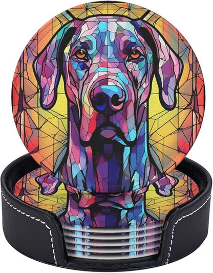 Great Dane Stained Dog Breed Glass Art Leather Drinks Coasters by Novgift