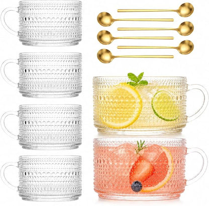 6-Pack Vintage Hobnail Glass Coffee Mugs, 14 oz Tea Cups by Unknown