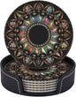 Drink Coasters with Holder Stand Set of 6, Mandala Flourish Floral Pu Leather by Unknown