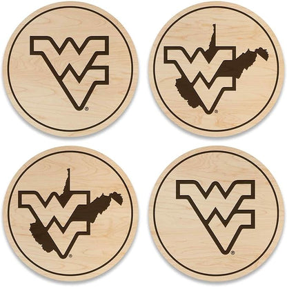 LazerEdge West Virginia Mountaineers Wooden Coaster Set - Maple Wood - Officially Licensed Product - 4-Pack