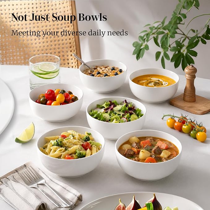 DOWAN 22 OZ White Ceramic Bowls Set of 6 - Image 8