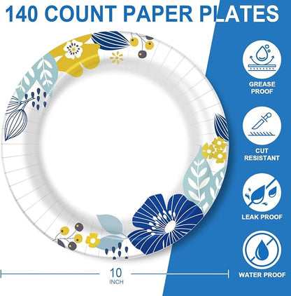 Clawsoff 10 Inch 140 Count Paper Plates Heavy Duty Disposable Plates Flower | - Image 2