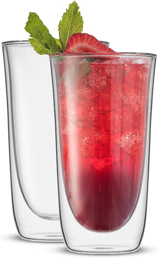 JoyJolt Spike Double Wall Glasses, Cocktail Beer Drinkware Glass Set of 2 by JoyJolt