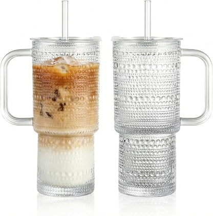 20 oz Glass Tumbler with Lid and Straw, Glass Iced Coffee Cups, Spill-proof by Unknown
