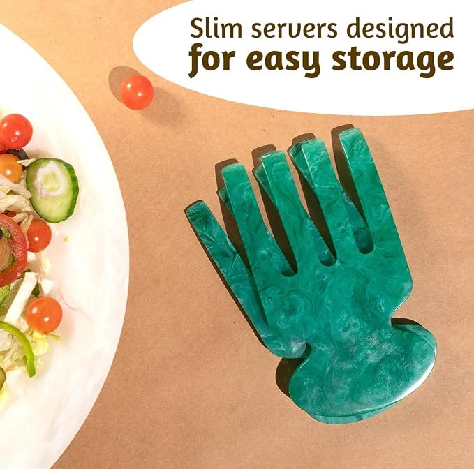 Folkulture Resin Salad Hands | Aqua Teal Serving Utensils Set of 2, 8 inch | - Image 4