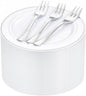 WELLIFE 240PCS Silver Plastic Dessert Plates - Includes 120PCS Silver Forks, 120PCS 6.3 Inch Salad & Appetizer Plates - Perfect for Wedding & Party