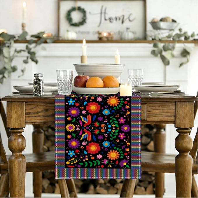 Bird Dia De Los Muerto Serape Mexican Table Runner, Cinco De Mayo Day | The - Image 3