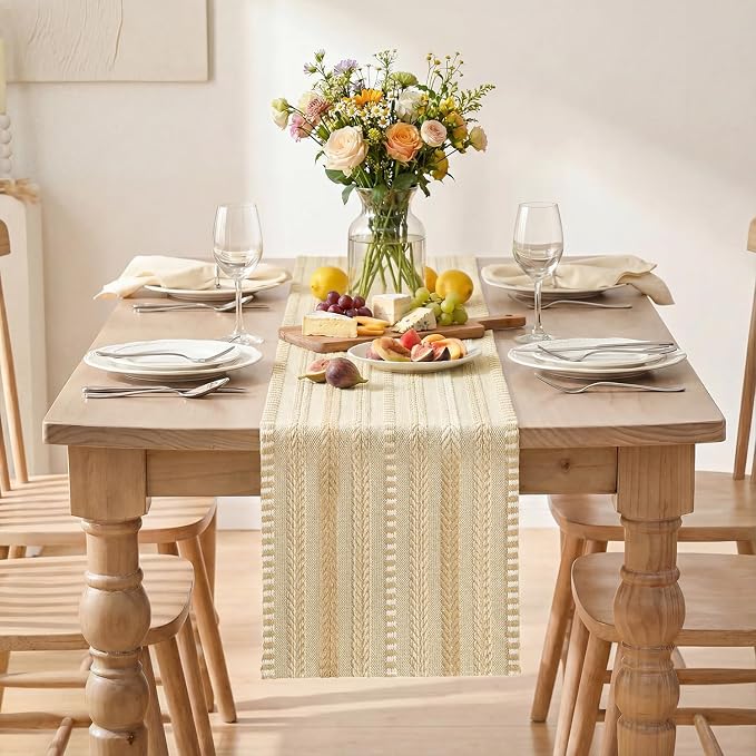 Artoid Mode Burlap Brown Farmhouse Stripe Braided Table Runner 12x72 Inch | - Image 2