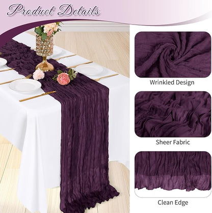 3 Pack Dark Purple Cheesecloth Table Runner, 17 x 108 inch, Semi Sheer Boho - Image 4